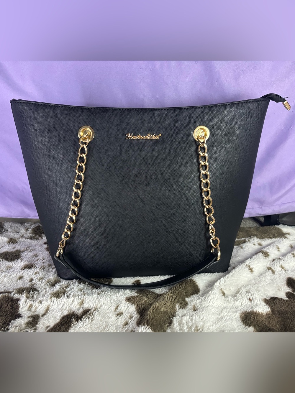 Montana West Black Tote with Gold Chain Handles